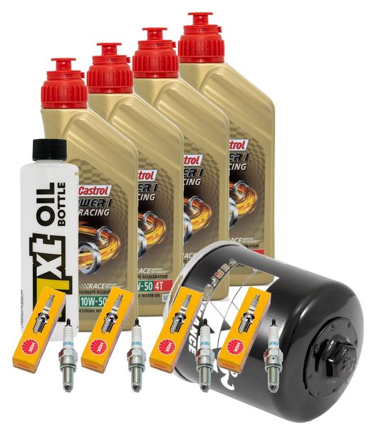 Inspektionspaket 4L 10W-50 + Ölfilter + 4x Zündkerze für Kawasaki Z 1000 ccm Bj. 2003 - 2005