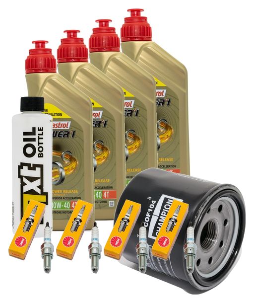Inspektionspaket 4L 10W-40 + Ölfilter + 4x Zündkerze für Kawasaki Z S 750 ccm Bj. 2004