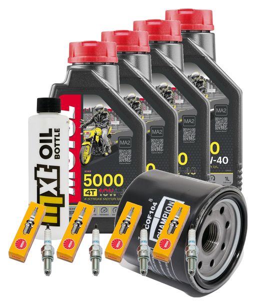 Kit d'inspection 4L 10W-40 + filtre à huile + 4x bougie pour Kawasaki Z S 750 ccm Année 2004