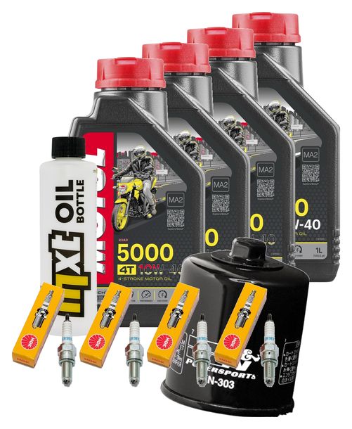 Inspektionspaket 4L 10W-40 + Ölfilter + 4x Zündkerze für Kawasaki Z S 750 ccm Bj. 2005 - 2006