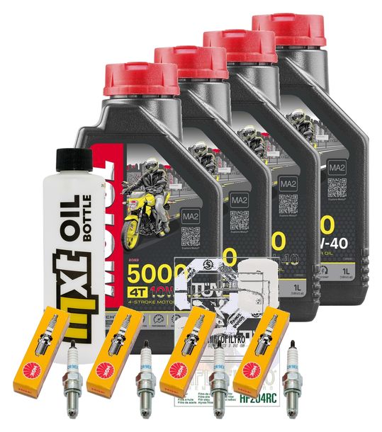 Paquete de inspección 4L 10W-40 + filtro de aceite + 4 bujías para Kawasaki Z S 750 ccm Año 2005 - 2006