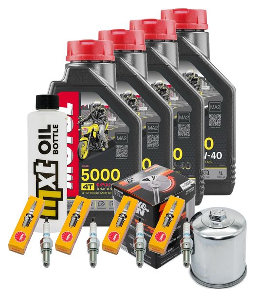 Kit d'inspection 4L 10W-40 + filtre à huile + 4x bougie pour Kawasaki Z S 750 ccm Année 2005 - 2006