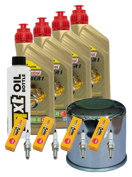 Paquete de inspección 4L 10W-40 + filtro de aceite + 4 bujías para Kawasaki Z ABS 750 ccm Año 2007 - 2011
