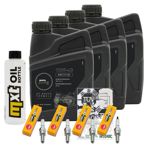 Inspektionspaket 4L 10W-40 + Ölfilter + 4x Zündkerze für Kawasaki Z ABS 750 ccm Bj. 2007 - 2011