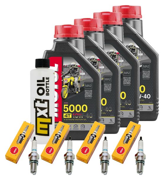 Inspektionspaket 4L 10W-40 + Ölfilter + 4x Zündkerze für Kawasaki ZR-7 750 ccm Bj. 2000