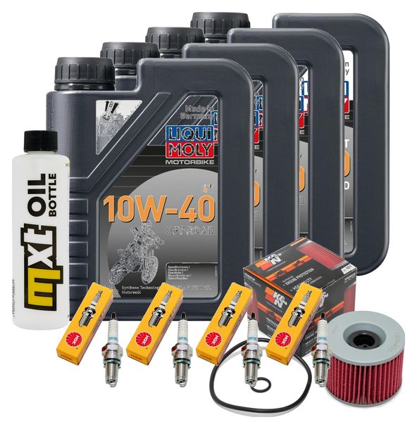 Inspection package 4L 10W-40 + oil filter + 4x spark plug for Kawasaki ZR-7 750 ccm Year 2000