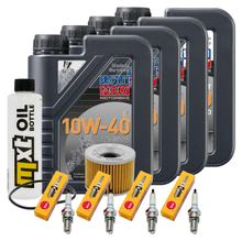 Inspection package 4L 10W-40 + oil filter + 4x spark plug for Kawasaki ZR-7 750 ccm Year 2000