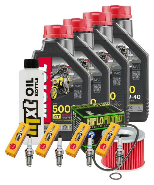 Inspektionspaket 4L 10W-40 + Ölfilter + 4x Zündkerze für Kawasaki ZR-7 S 750 ccm Bj. 2001 - 2002
