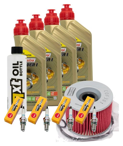 Inspektionspaket 4L 10W-40 + Ölfilter + 4x Zündkerze für Kawasaki ZR-7 S 750 ccm Bj. 2001 - 2002