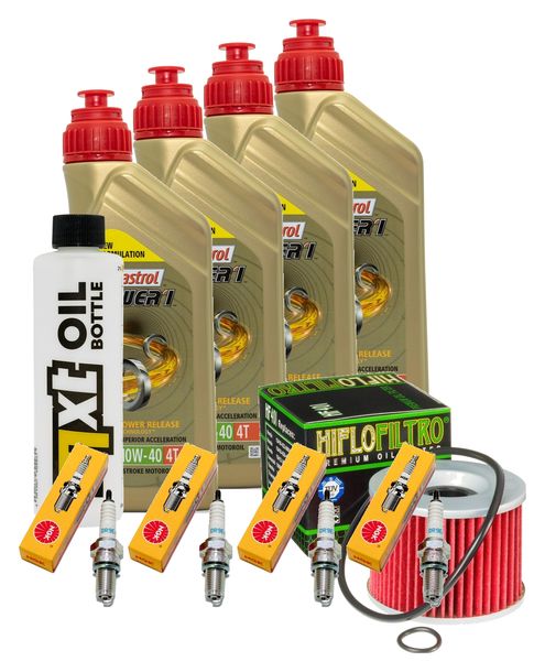 Inspektionspaket 4L 10W-40 + Ölfilter + 4x Zündkerze für Kawasaki ZR-7 S 750 ccm Bj. 2005