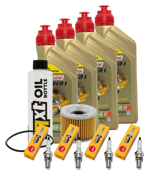 Paquete de inspección 4L 10W-40 + filtro de aceite + 4 bujías para Kawasaki ZR-7 S 750 ccm Año 2003
