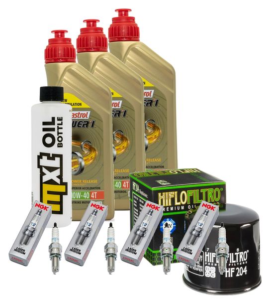 Kit d'inspection 3L 10W-40 + filtre à huile + 4x bougie pour Kawasaki ZX-10R 1000 ccm Année 2004 - 2005