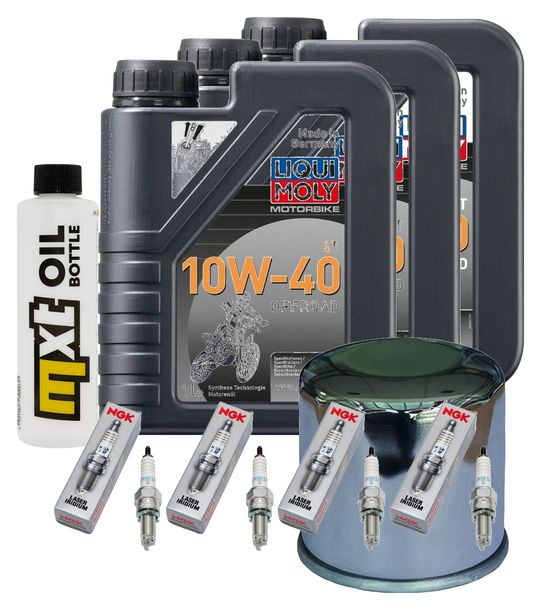 Inspection package 3L 10W-40 + oil filter + 4x spark plug for Kawasaki ZX-10R 1000 ccm Year 2004 - 2005