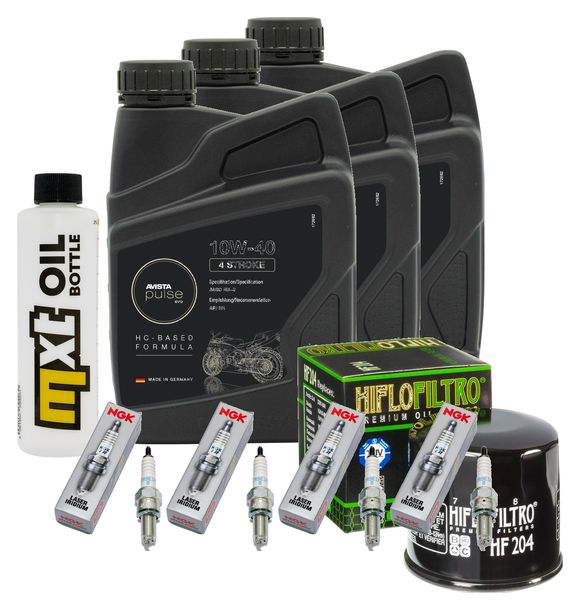 Inspektionspaket 3L 10W-40 + Ölfilter + 4x Zündkerze für Kawasaki ZX-10R 1000 ccm Bj. 2004 - 2005