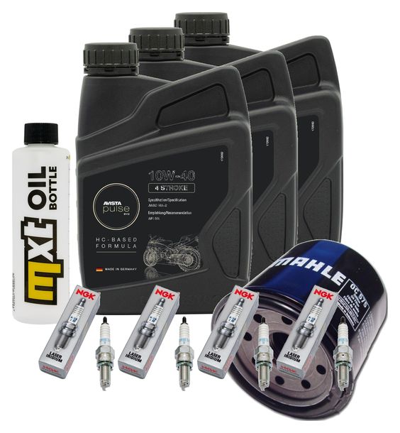 Inspektionspaket 3L 10W-40 + Ölfilter + 4x Zündkerze für Kawasaki ZX-10R 1000 ccm Bj. 2004 - 2005