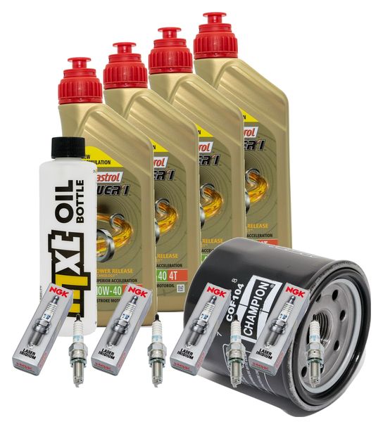 Inspektionspaket 4L 10W-40 + Ölfilter + 4x Zündkerze für Kawasaki ZX-10R 1000 ccm Bj. 2006 - 2007