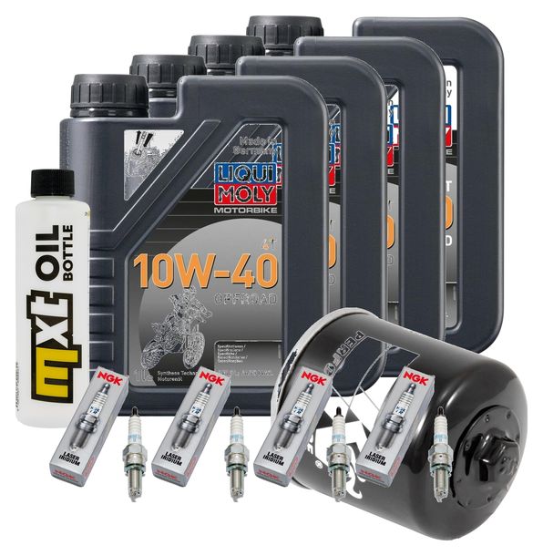 Inspektionspaket 4L 10W-40 + Ölfilter + 4x Zündkerze für Kawasaki ZX-10R 1000 ccm Bj. 2006 - 2007