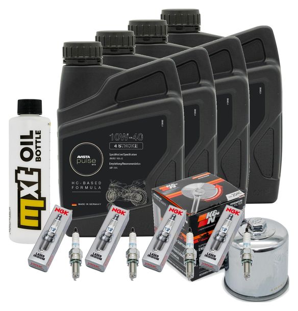 Inspektionspaket 4L 10W-40 + Ölfilter + 4x Zündkerze für Kawasaki ZX-10R 1000 ccm Bj. 2006 - 2007