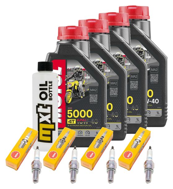 Pacchetto di ispezione 4L 10W-40 + filtro olio + 4x candela per Kawasaki ZX-6R 600 ccm Anno 1994