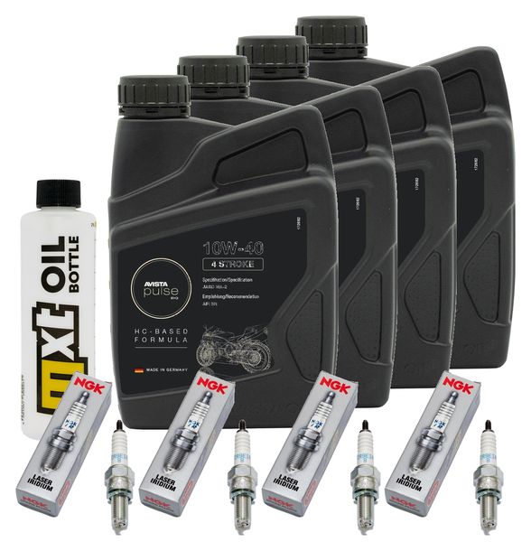 Inspektionspaket 4L 10W-40 + Ölfilter + 4x Zündkerze für Kawasaki ZX-10R 1000 ccm Bj. 2008 - 2015