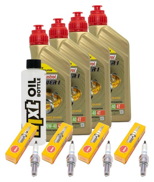 Inspektionspaket 4L 10W-40 + Ölfilter + 4x Zündkerze für Kawasaki ZX-6R 600 ccm Bj. 1998 - 2001