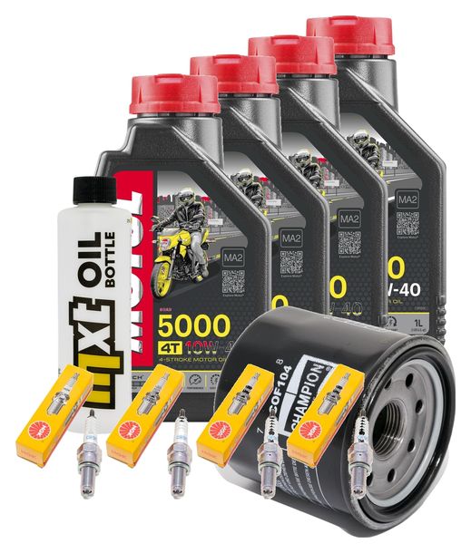 Inspektionspaket 4L 10W-40 + Ölfilter + 4x Zündkerze für Kawasaki ZX-6R 600 ccm Bj. 1995 - 1997