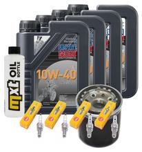 Kit d'inspection 4L 10W-40 + filtre à huile + 4x bougie pour Kawasaki ZX-6R 600 ccm Année 2008