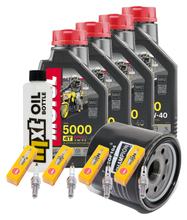 Inspectiepakket 4L 10W-40 + Oliefilter + 4x Bougie voor Kawasaki ZX-6R 600ccm Bj. 2002