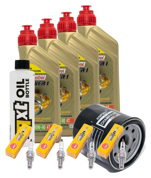 Inspektionspaket 4L 10W-40 + Ölfilter + 4x Zündkerze für Kawasaki ZX-6R 600 ccm Bj. 2007 - 2013