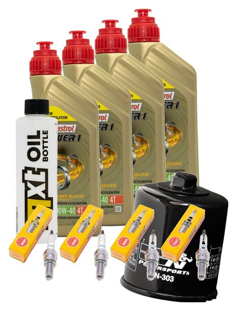 Paquete de inspección 4L 10W-40 + filtro de aceite + 4 bujías para Kawasaki ZX-6R 600 ccm Año 2007 - 2013