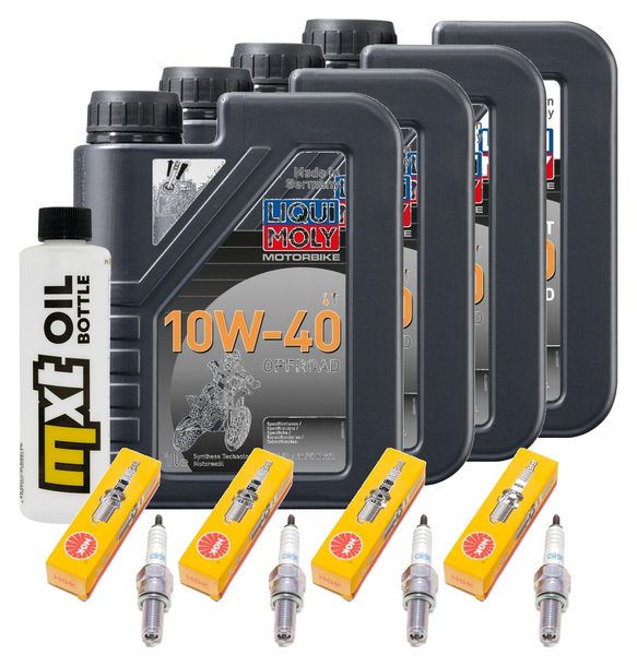 Inspektionspaket 4L 10W-40 + Ölfilter + 4x Zündkerze für Kawasaki ZX-6R 600 / 636 ccm Bj. 2014 - 2016