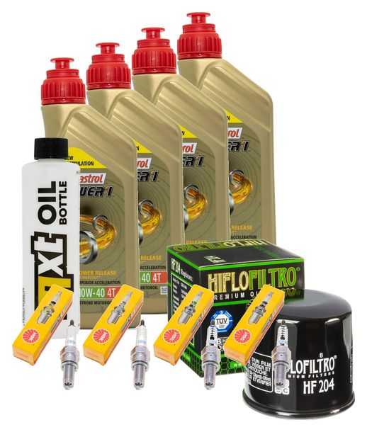 Inspektionspaket 4L 10W-40 + Ölfilter + 4x Zündkerze für Kawasaki ZX-6R 636 ccm Bj. 2002 - 2006