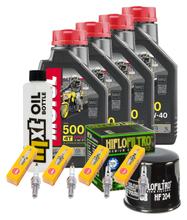 Kit d'inspection 4L 10W-40 + filtre à huile + 4x bougie pour Kawasaki ZX-6R 636 ccm Année 2002 - 2006