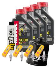 Inspektionspaket 4L 10W-40 + Ölfilter + 4x Zündkerze für Kawasaki ZX-6R 636 ccm Bj. 2002 - 2006