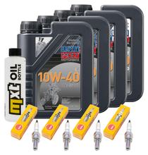 Inspectiepakket 4L 10W-40 + Oliefilter + 4x Bougie voor Kawasaki ZX-6R 636 ccm Bj. 2002 - 2006