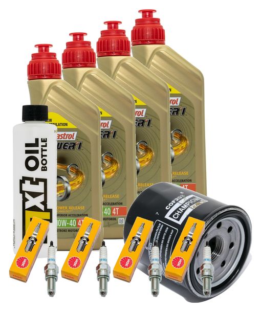 Inspektionspaket 4L 10W-40 + Ölfilter + 4x Zündkerze für Kawasaki ZX-9R Ninja 900 ccm Bj. 2000 - 2001