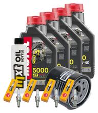 Inspection package 4L 10W-40 + oil filter + 4x spark plug for Kawasaki ZX-9R Ninja 900 ccm Year 2000 - 2001