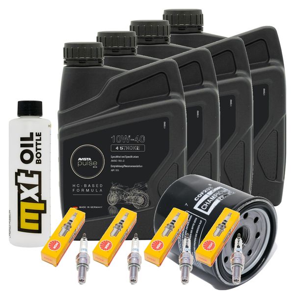 Inspektionspaket 4L 10W-40 + Ölfilter + 4x Zündkerze für Kawasaki ZX-6R 636 ccm Bj. 2013 - 2015