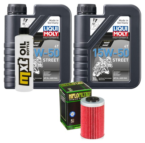 Inspektionspaket 2L 15W-50 + Ölfilter + 1x Zündkerze für KTM Duke 390 ccm Bj. 2013 - 2015