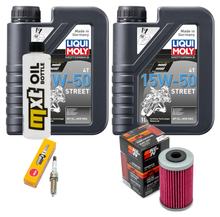 Inspectiepakket 2L 15W-50 + Oliefilter + 1x Bougie voor KTM Duke 390 ccm Bauwjaar 2013 - 2015