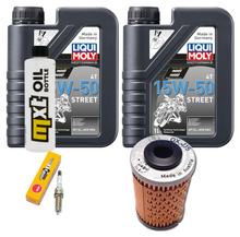 Inspectiepakket 2L 15W-50 + Oliefilter + 1x Bougie voor KTM Duke 390 ccm Bauwjaar 2013 - 2015