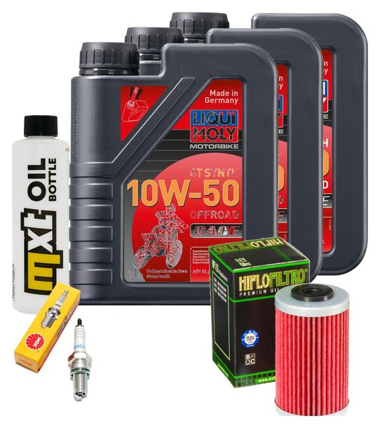 Inspektionspaket 3L 10W-50 + Ölfilter + 1x Zündkerze für KTM LC4 Adventure R 640 ccm Bj. 2000 - 2002