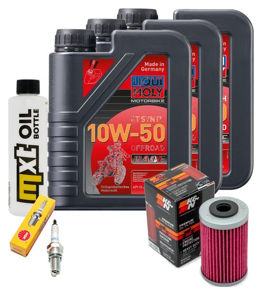 Inspektionspaket 3L 10W-50 + Ölfilter + 1x Zündkerze für KTM LC4 Adventure R 640 ccm Bj. 2000 - 2002