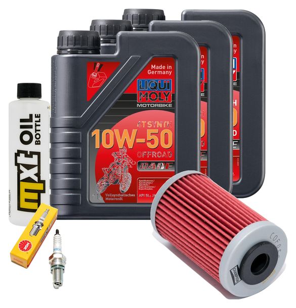 Inspektionspaket 3L 10W-50 + Ölfilter + 1x Zündkerze für KTM LC4 Adventure R 640 ccm Bj. 2000 - 2002
