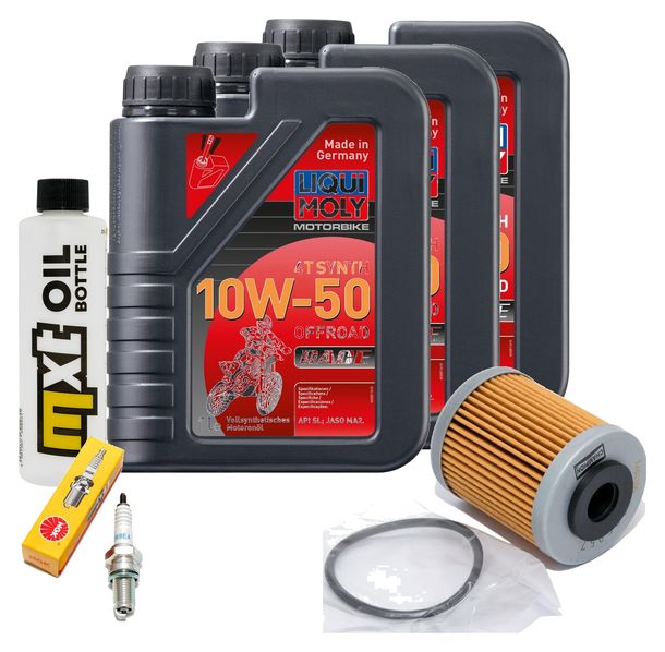 Inspektionspaket 3L 10W-50 + Ölfilter + 1x Zündkerze für KTM LC4 Adventure R 640 ccm Bj. 2000 - 2002
