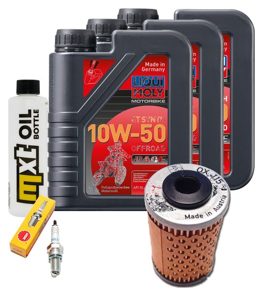 Inspektionspaket 3L 10W-50 + Ölfilter + 1x Zündkerze für KTM LC4 Adventure R 640 ccm Bj. 2000 - 2002