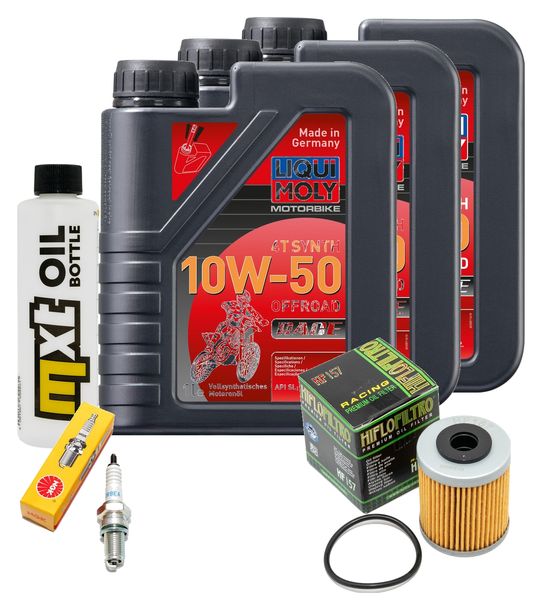 Inspektionspaket 3L 10W-50 + Ölfilter + 1x Zündkerze für KTM LC4 Adventure R 640 ccm Bj. 2000 - 2002