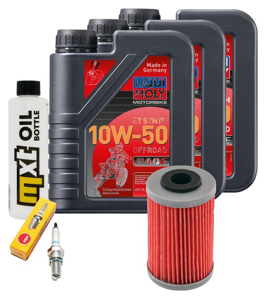 Inspektionspaket 3L 10W-50 + Ölfilter + 1x Zündkerze für KTM LC4 Adventure R 640 ccm Bj. 2000 - 2002