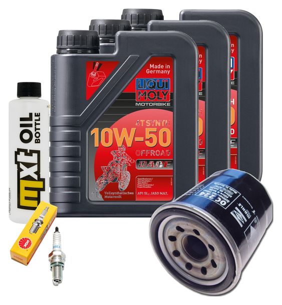 Inspektionspaket 3L 10W-50 + Ölfilter + 1x Zündkerze für KTM LC4 Adventure R 640 ccm Bj. 2000 - 2002