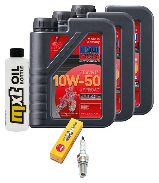 Inspektionspaket 3L 10W-50 + Ölfilter + 1x Zündkerze für KTM LC4 Adventure R 640 ccm Bj. 2000 - 2002